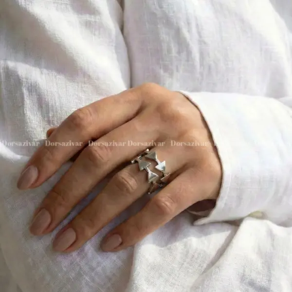 انگشتر استیل دو لاین هندسی