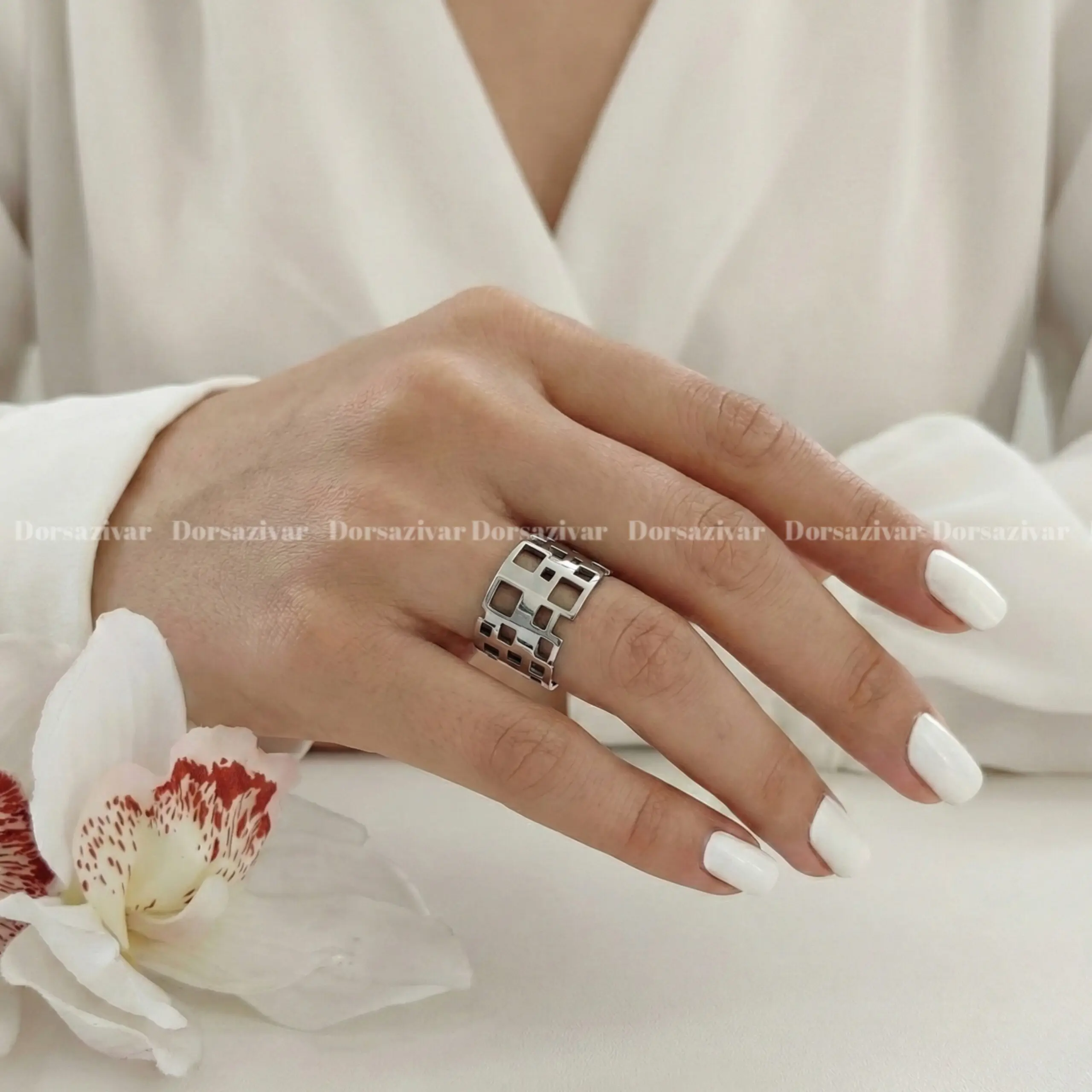 انگشتر استیل مشبک ساده