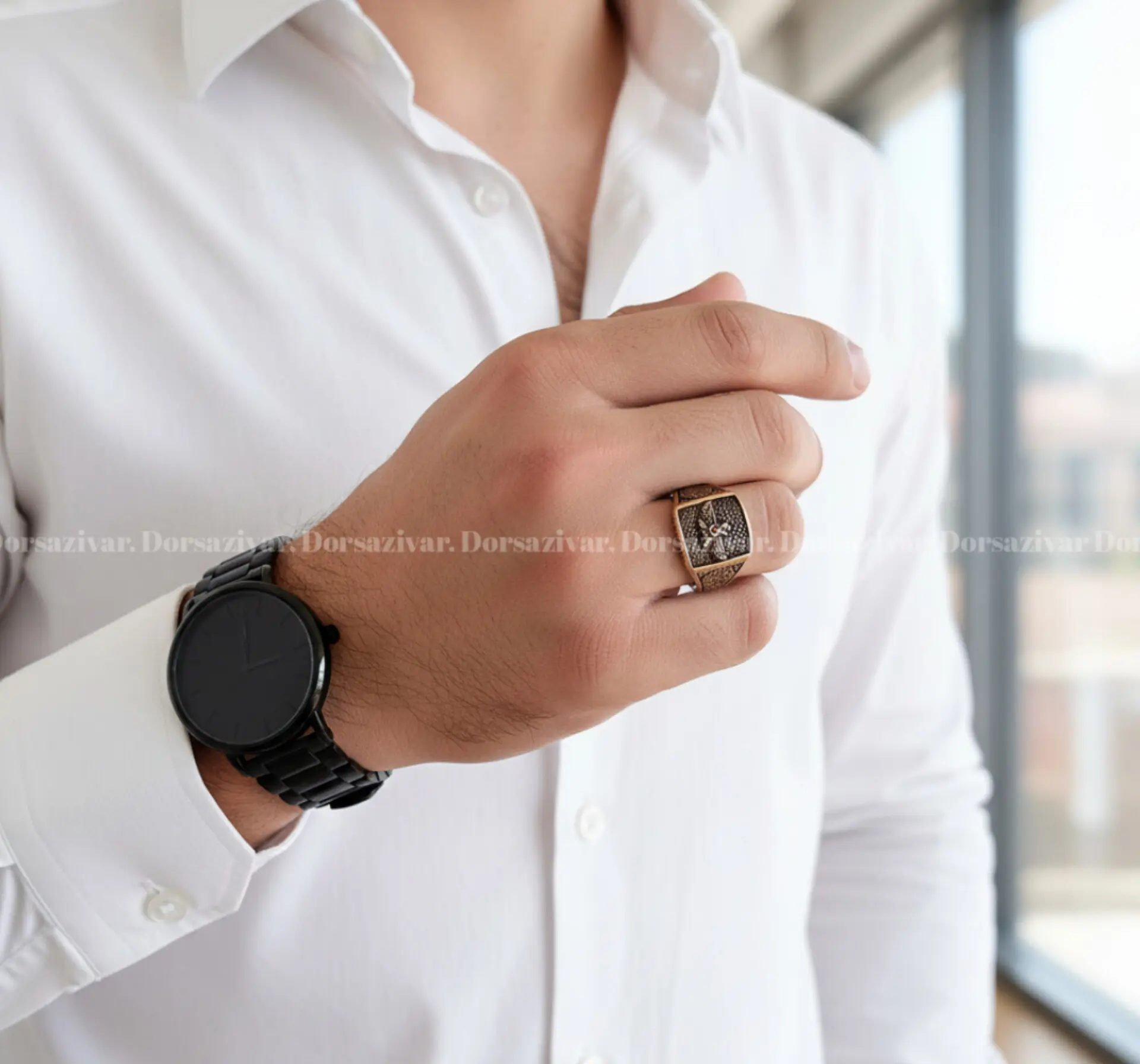 انگشتر طلاروس مردانه فروهر سیاه