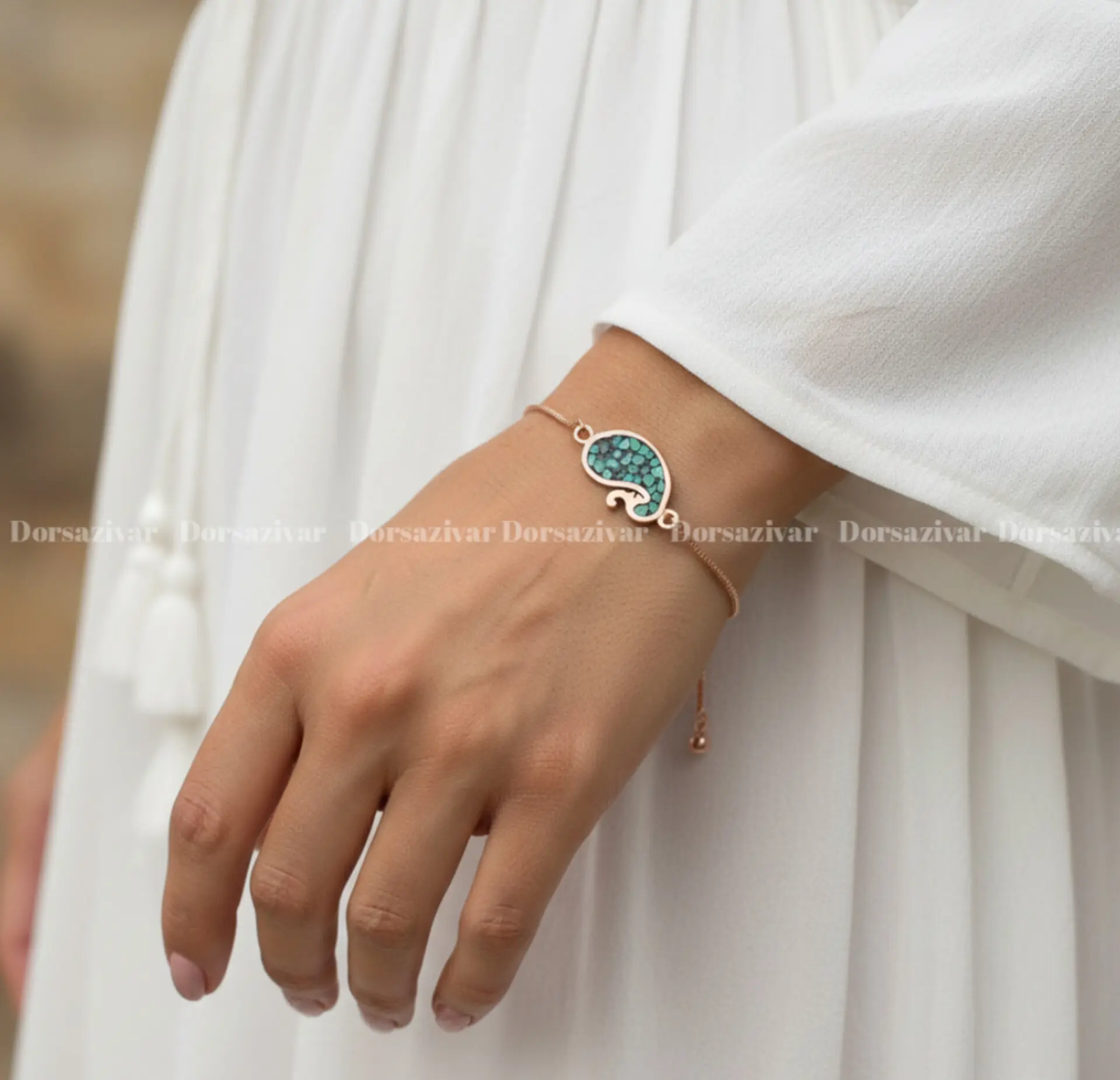 دستبند مس و فیروزه حلیمه
