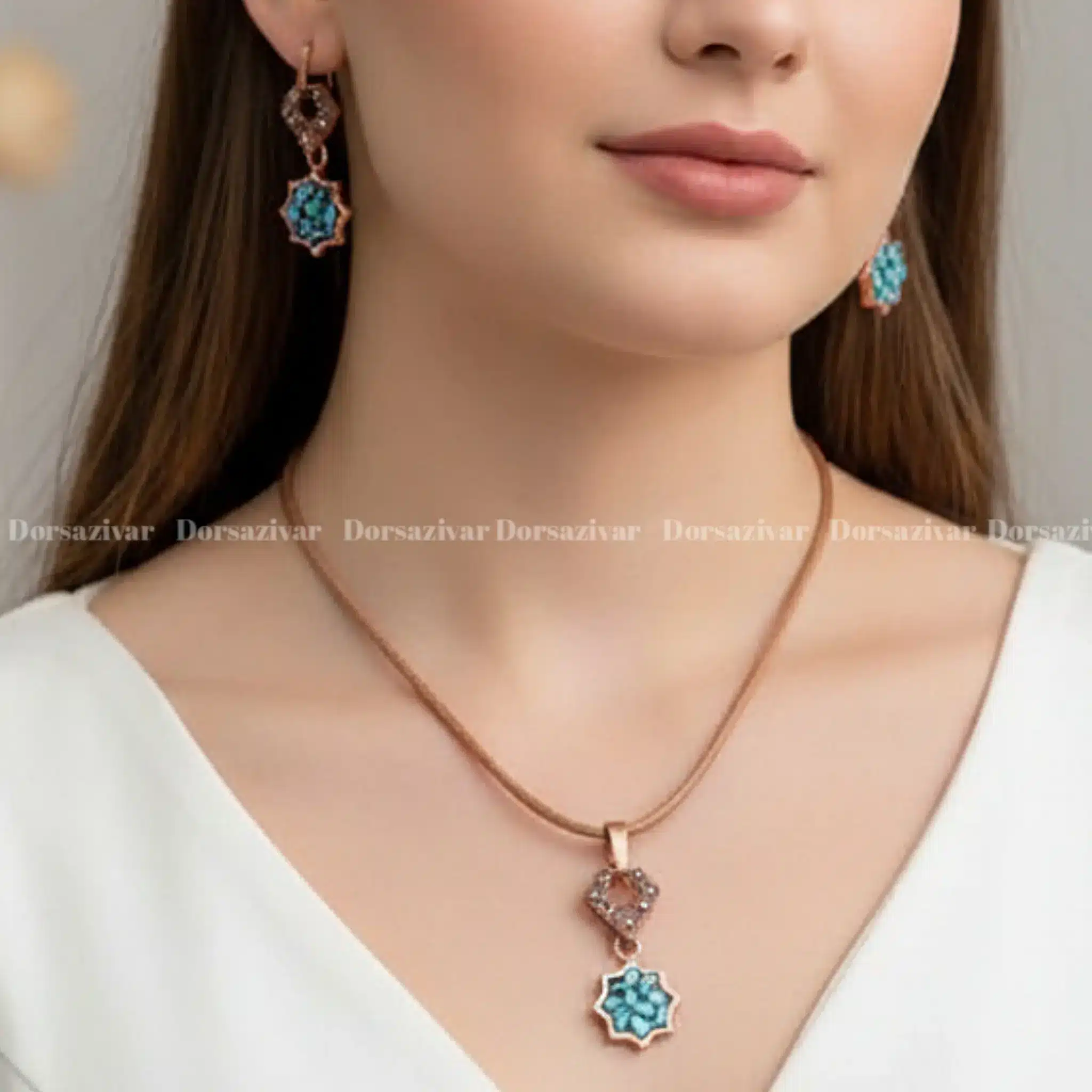 نیم ست مس و فیروزه فرگل