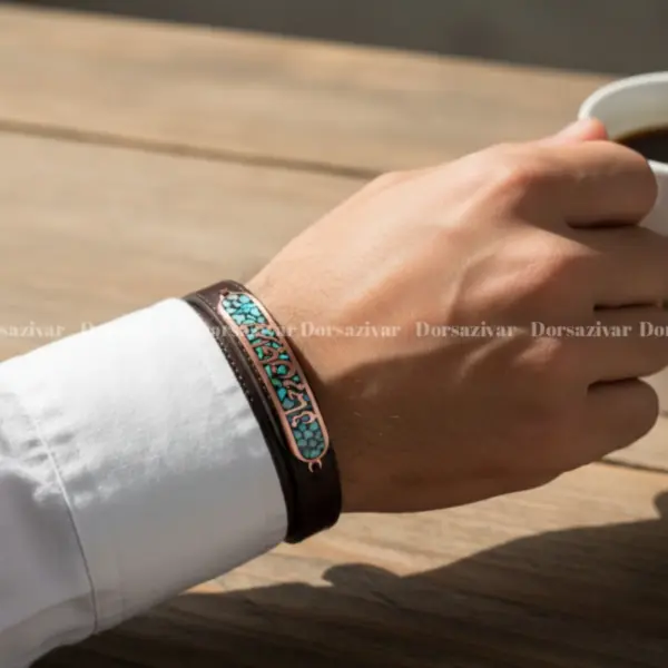 دستبند چرم و فیروزه تو مرا جان و جهانی