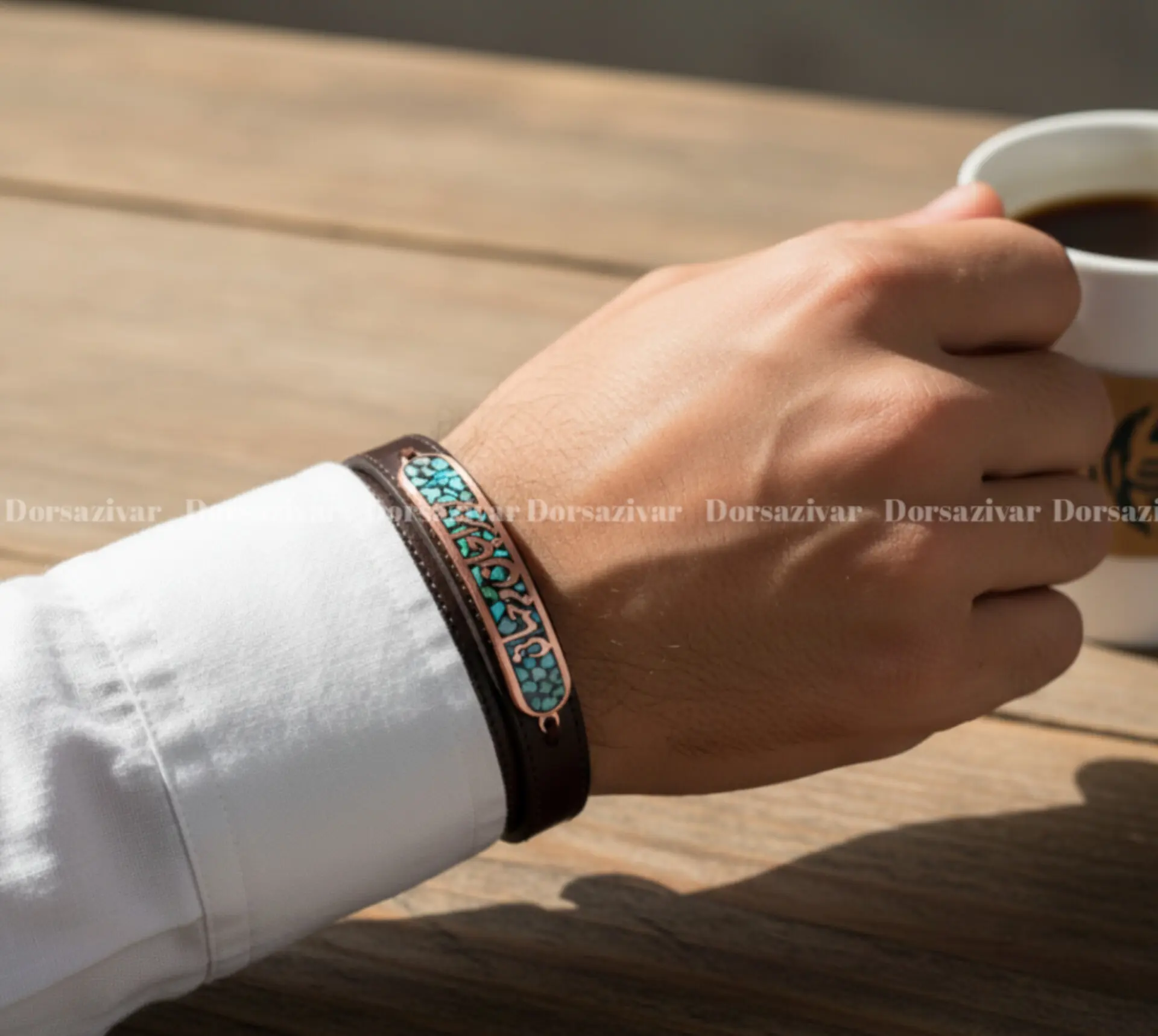 دستبند چرم و فیروزه تو مرا جان و جهانی