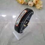 دستبند چرمی مس و فیروزه آرسته