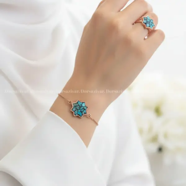 ست دستبند و انگشتر مس و فیروزه فرگل