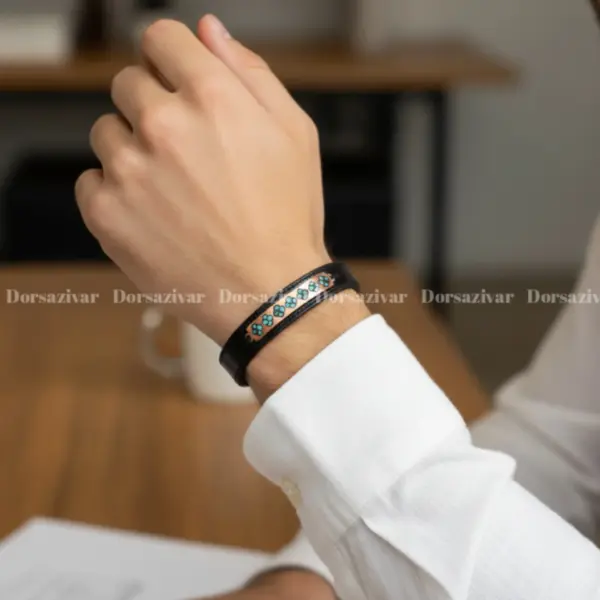 دستبند چرمی مس و فیروزه ونکلیف