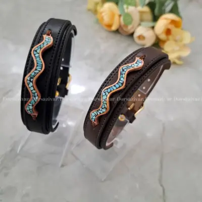 دستبند چرم مس و فیروزه آلیشان