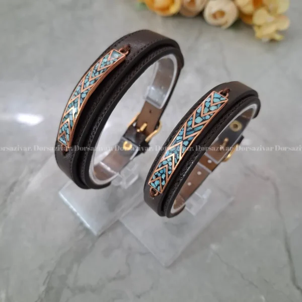 ست دستبند چرم مس و فیروزه اسپرت 3
