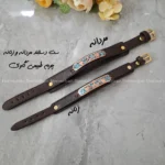ست دستبند چرم و فیروزه طرح ضربان قلب