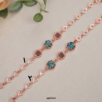 دستبند مس و فیروزه و مارگازیت گلی سه