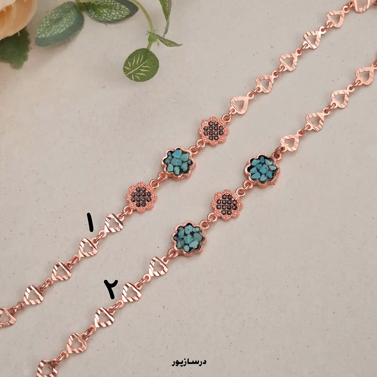 دستبند مس و فیروزه و مارگازیت گلی سه دستبند مس و فیروزه و مارگازیت گلی سه